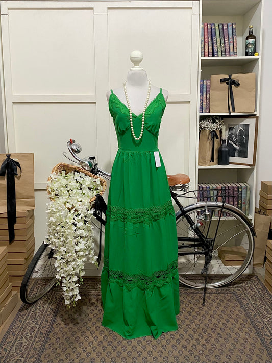 Vestido largo línea A verde tirantes