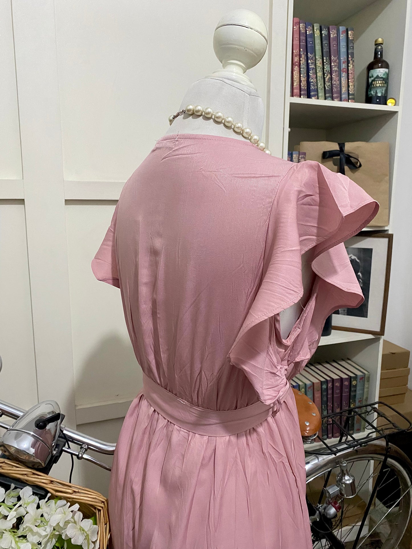 Vestido corto línea A rosa sin manga