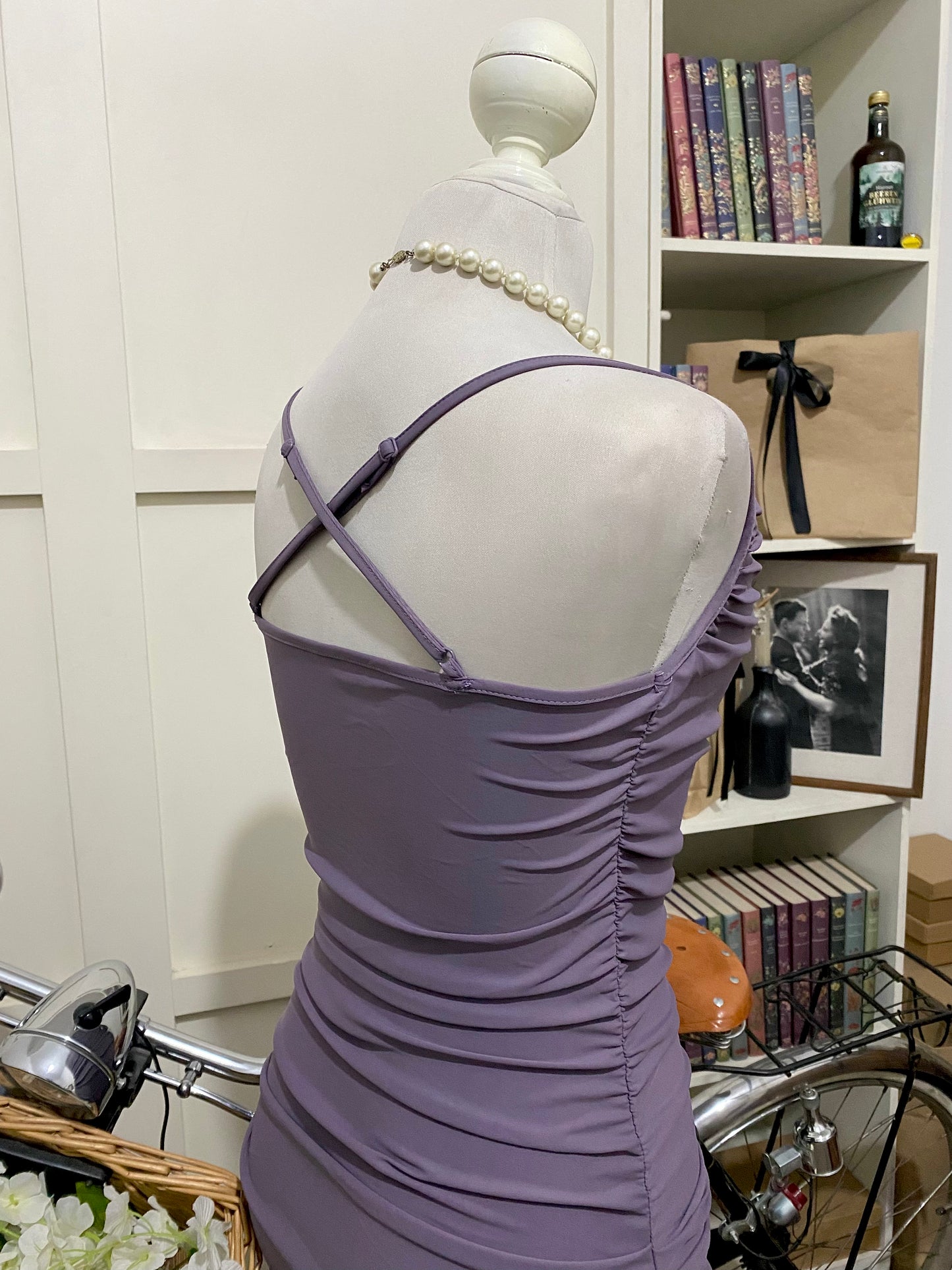 Vestido midi ajustado púrpura malva tirantes