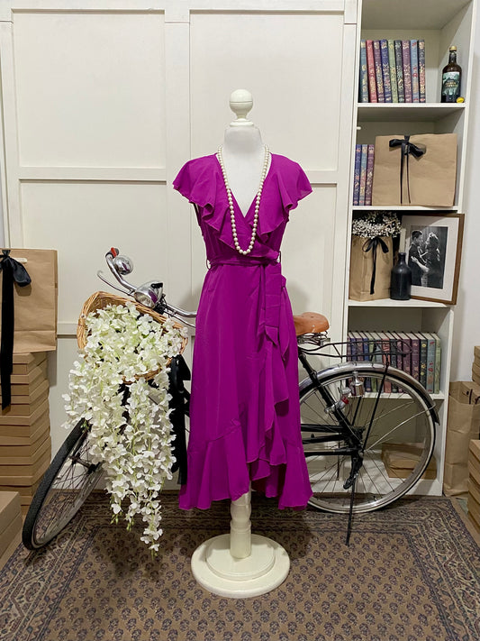 Vestido midi línea A magenta sin manga